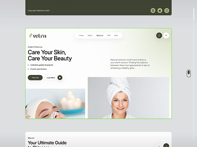 Vetra | Skincare Landing Page Design animation app design branding card dashboard e commerce icons landing page logo logo design mobile mobile app product design typography web design website