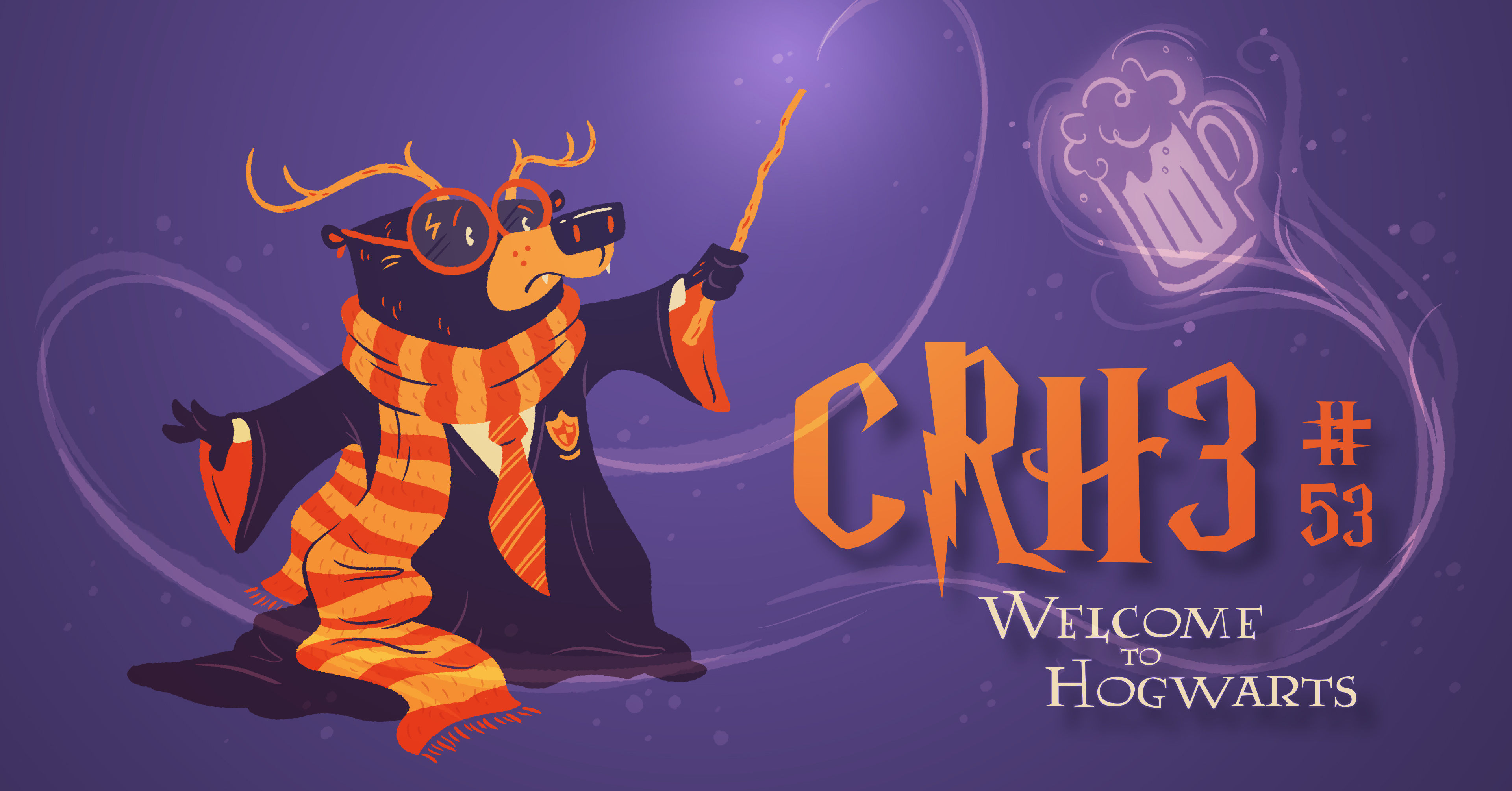 Hairy Potter beer character design cute digital illustration expecto patronum gryffindor harry potter hash house harriers hashing hogwarts illustration magic patronus patronus charm retro spell vintage wizard