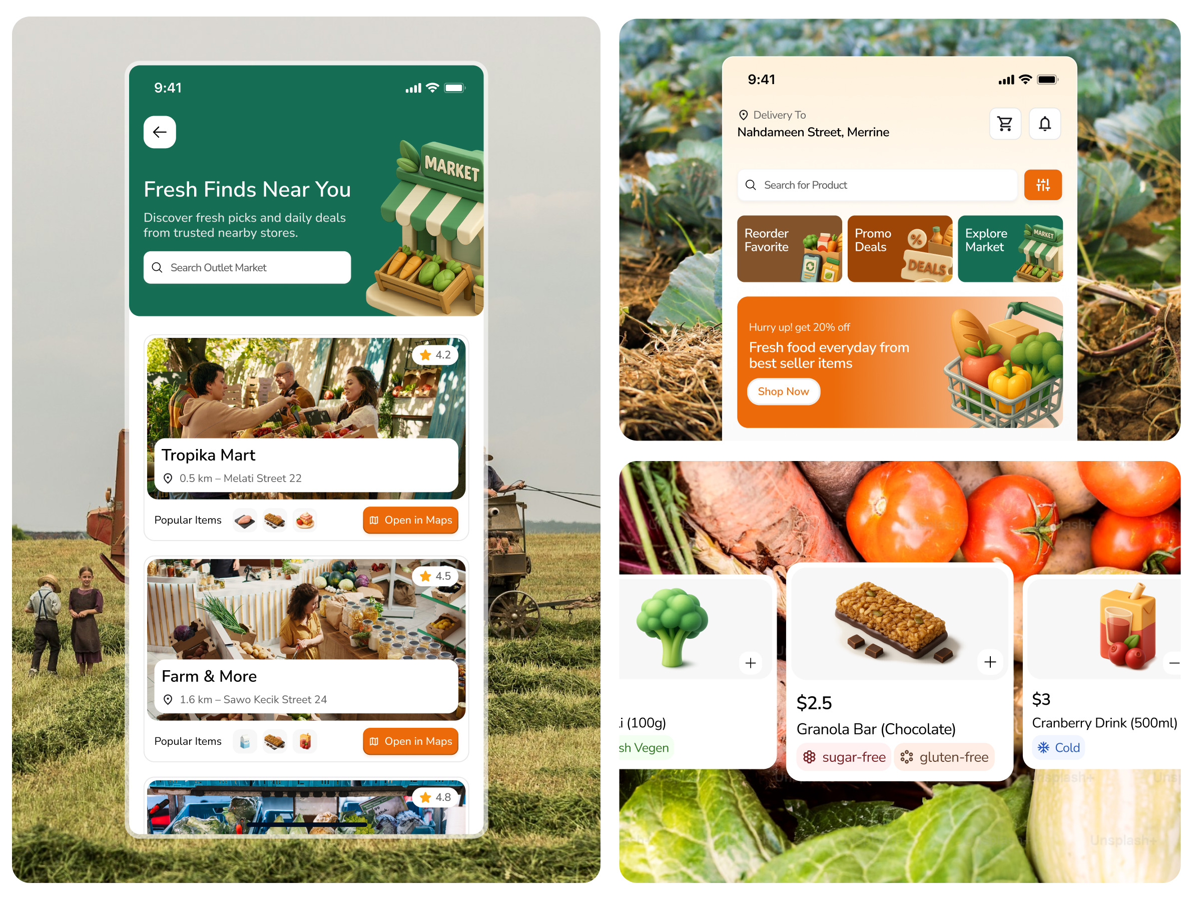 FreshlyGo - Market & Grocery App UI fresh freshmarket groceries groceryapp iosapp market mobileapp mobiledesign storemarket ui uiux vegetables website