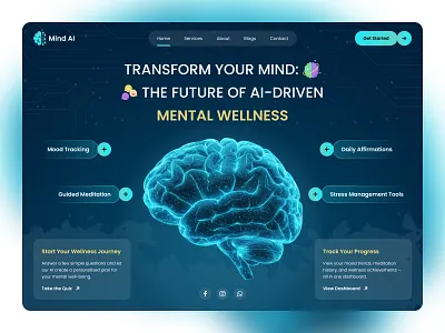 Mind AI ai branding design graphic design hero banner landing page logo typography ui ux web design webpage website wellness