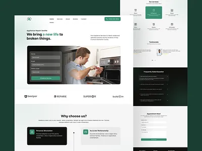 Appliance Repair Landing Page UI/UX appliance landing page appliance repair appliance repair website clean electronics repair home repair home service landing page home service website landing page repair landing page repair website ui uiux washing machine repair website design