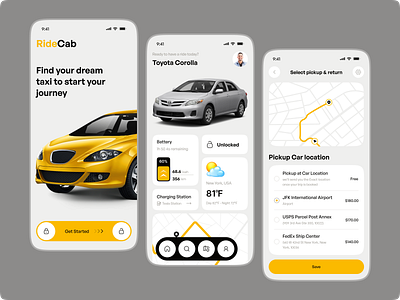 RideCab - Online Taxi Booking App 🚖 android booking car design driver ios map view mobile app onboarding ride app ride sharing splash screen taxi app taxi booking taxi booking app taxi renting taxi service uber app ui ux design
