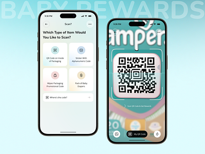 Scan QR Code Page – Baby Rewards App app app design baby rewards app ios loyalty app ui mobile mobile app parenting qr code qr code rewards qr code scan page reward points rewards app rewards redemption app scan scan page scan to earn app