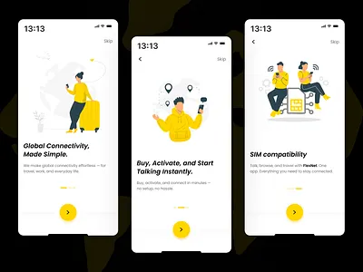 e-SIM App Onboarding Screen animation app design app interface app ui app ux connectivity dribbble esim global roaming illustration minimal design mobile app mobile design onboarding product design ui ui design uiux