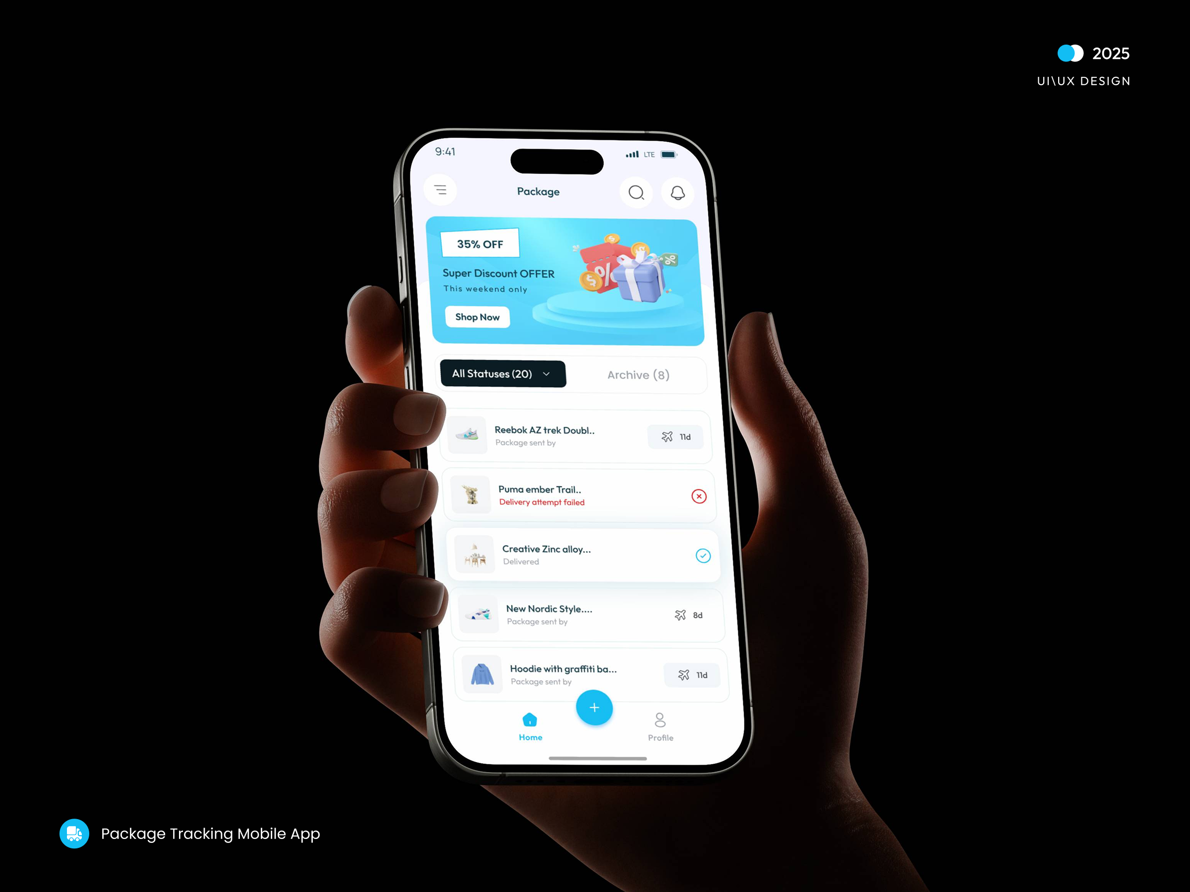 Package Tracker Mobile App - UX/UI Design app app design delivery app discount banner ui ecommerce mobile mobile app package tracker parcel parcel delivery product design uiux user interface