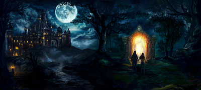 Two Worlds book cover castle digital art fantasy fiction illustration landscape magical medieval mythical wizard