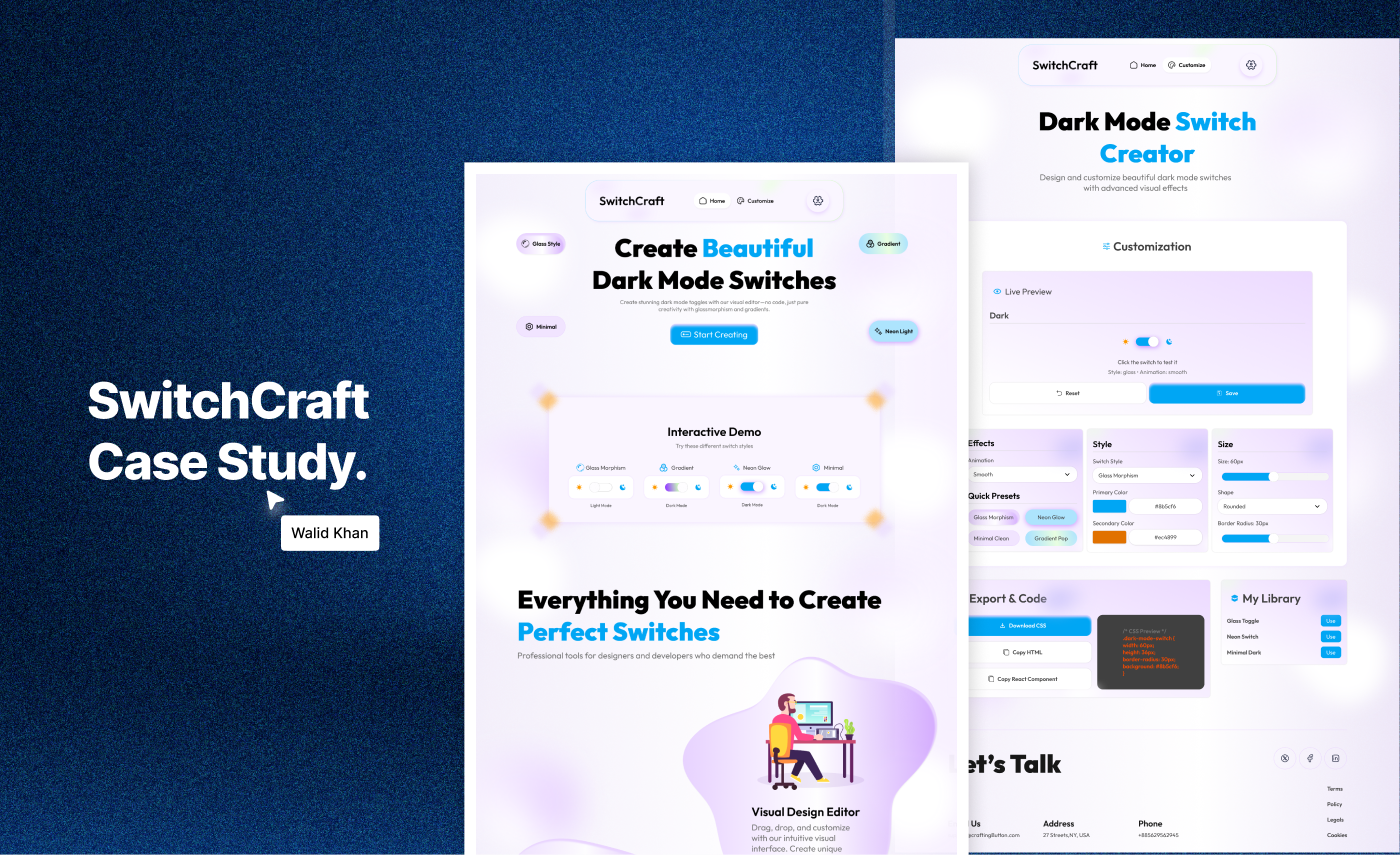 SwitchCraft- a Custom Switch Generator Case Study case study custom button generator figma design landing page saas ui design