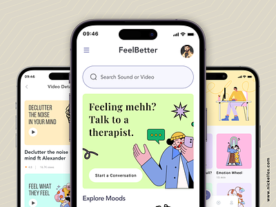 FeelBetter - Mental Health Mobile iOS App anxiety app calm clean creative design doctor health healthcare ios ios app meditation mental health mindfulness mobile ui therapist ui ux wellness