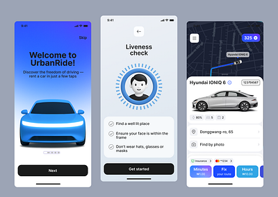 UrbanRide – Smart Car Rental App UI/UX Design appuiconcept carrentalapp carsharing darkmodeui electricvehicles futuristicdesign geolocationui livenesscheck minimaldesign mobileappdesign onboardingscreens productdesign ridehailing smartmobilit traveltech uiuxdesign urbanride usercentereddesign uxinspiration vehiclebooking