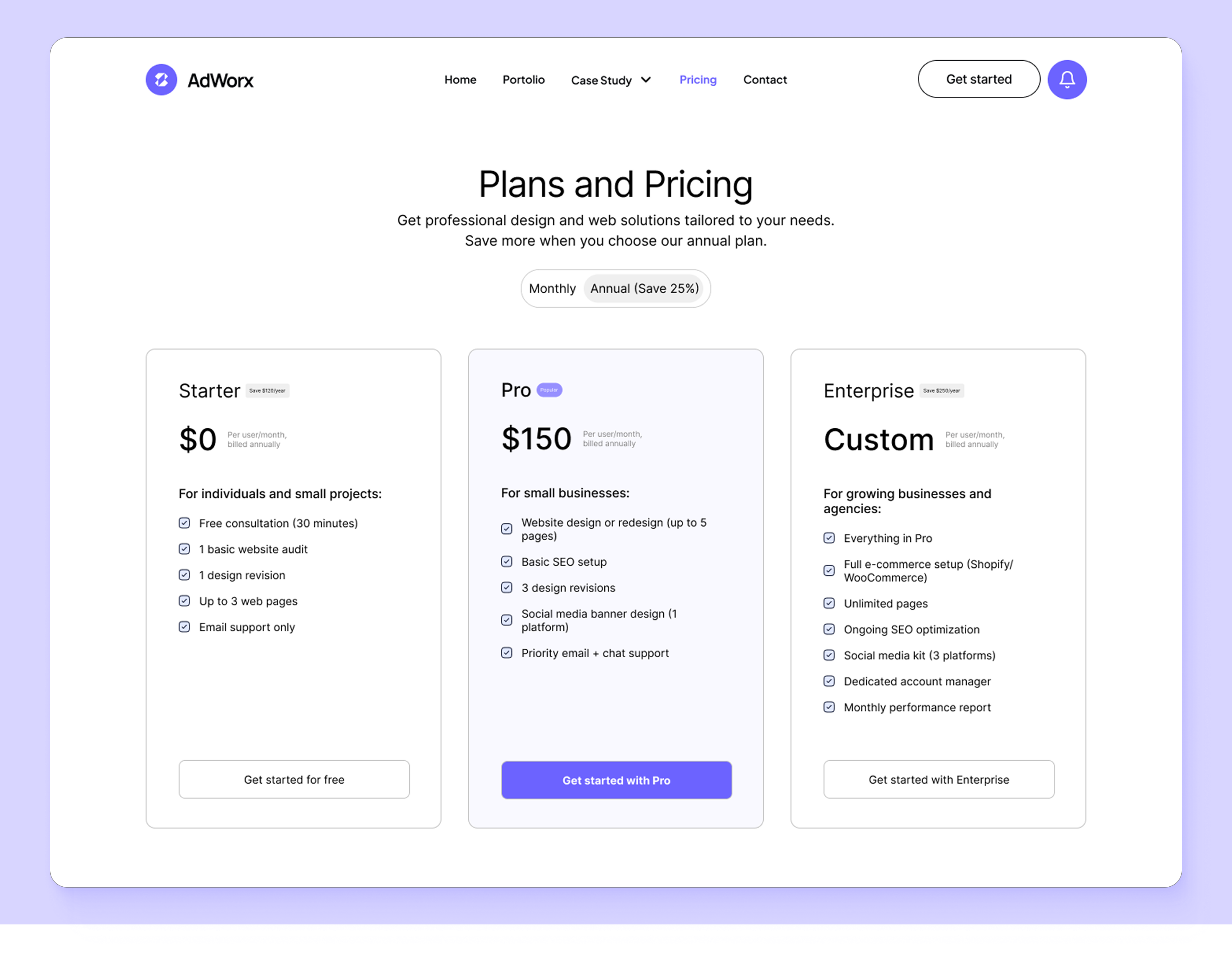Pricing Page for Digital Agency agency pricing card components pricing pricing card pricing components pricing page ui ui design ux ux ui