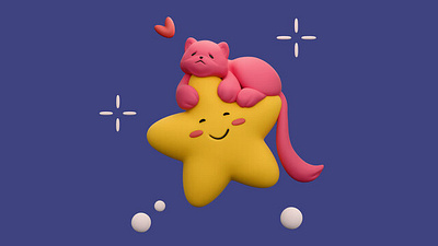 3d rendering of stylized cute fluffy pink cartoon sleeping cat l 3d animation app branding design flat graphic design icon illustration illustrator logo minimal motion graphics typography ui ux vector web web design website
