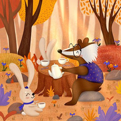 Children's Book Illustration "The Wise Old Badger" animation app branding design flat graphic design icon illustration illustrator logo minimal motion graphics typography ui ux vector web web design website