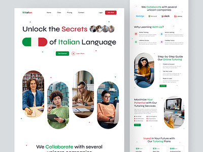 Italian Language Learning Landing Page branding clean course design e learning education italian landing page language learning minimalist modern service simple ui uiux web web design website white