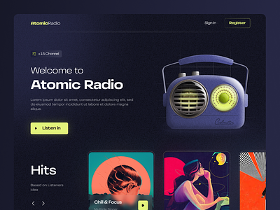 Atomic Radio | Listen to Radio dark mode landing music playlist radio tv show ui