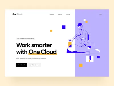 OneCloud - Landing page design for cloud storage startup clean cloud storage illustration landing page landing page design landing page for startup landing web design minimal saas landing page saas startup ui web design website design