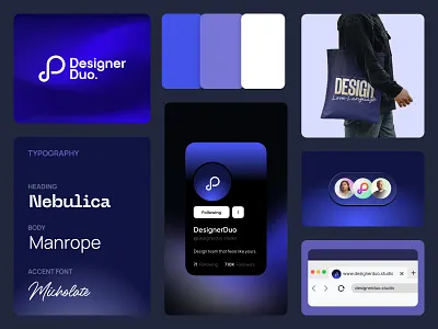 Designer Duo Visual Identity Design blue brand design brand identity branding dark blue design studio designerduo designers graphic design logo modern fonts modernblue nepal ui visual identity