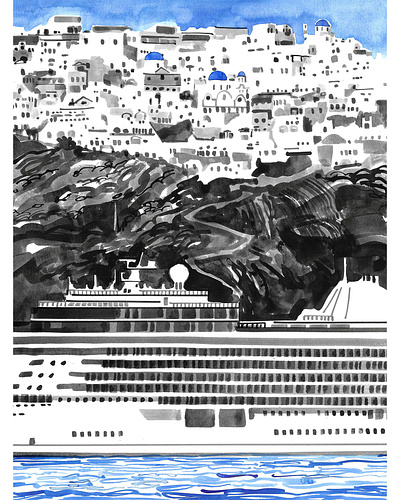 Santorini: Ben Pearce for Brand Eins ben pearce conceptual illustration editorial illustration greece illustration illustrationart illustrationartist illustrationzone illustrator ink ink art ink work santorini travel