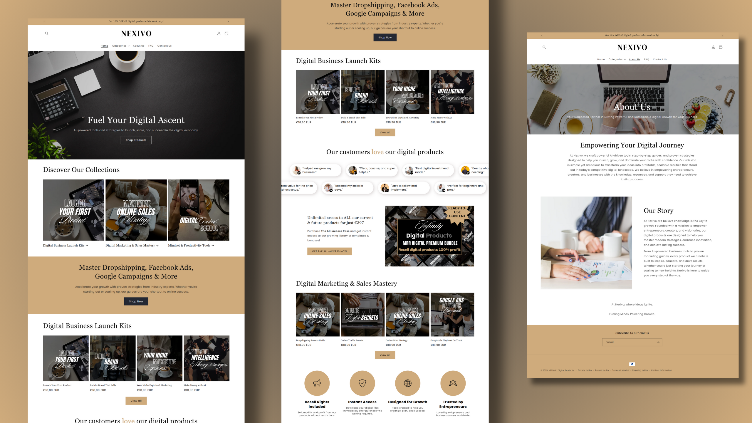 Shopify website for Nexivo clean layout creative assets digital downloads digital products digital products website ecommerce fast loading website high quality ui logo minimalist website modern web design nexivo online store premium templates responsive design shopify developer shopify store sleek ui user centered design ux design