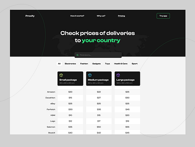 Proxify | Pricing app black delivery design dribbble gray green listing order pricing tiles ui uiux userexperience worldmap