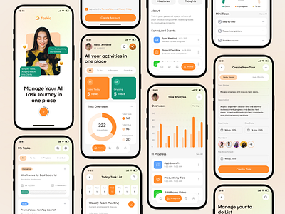 Task Management Mobile App UI Design andriod app app ui design application ios app mobile mobile app mobile app design mobile application design native app shedule management app task app task application design task list task management app to do app ui uiux user interface ux