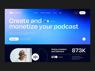 Podcast Platform Landing Page UI audio best podcasts conversation design homepage inspiration interview landing page live podcast radio saas spotify saas startup streaming streaming app streaming platform ui ux web design website