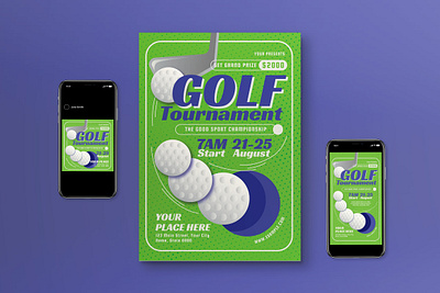 Green Modern Golf Tournament Flyer Set game golf golf tournament green modern social media sport tournament