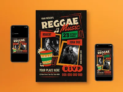 Brown Reggae Music Flyer Set brown music music event music festival music flyer reggae reggae music social media