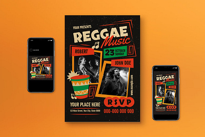 Brown Reggae Music Flyer Set brown music music event music festival music flyer reggae reggae music social media