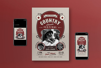 Red Retro Country Music Flyer Set country country music music music event music festival red retro social media vintage