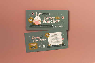 Green Pink Flat Design Easter Sale Voucher discount easter flat flat design green print template promo promotion sale voucher voucher sale