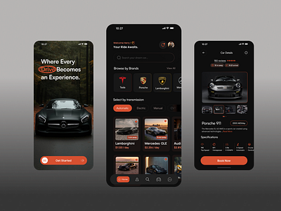 Car Rental Mobile App car car app car booking car rent car rental app car ui dark app drive app ios app porsche rent rental rental car rental company rental service smart car ui vehicle