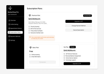 Subscription Dashboard subscription dashboard