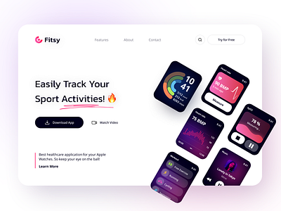 Fitsy - Landing Page for Smart Watch and Fitness App Tracker app ui clean design design inspo inspiration landing landing page light theme ui ui ux ux web web app website