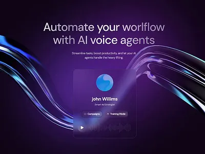 AI Voice Agents landing page ai agents landing page ai voice agents clean landing page clean web design dark mode dark purple web design landing page new saas sound animation voice agents waves animation