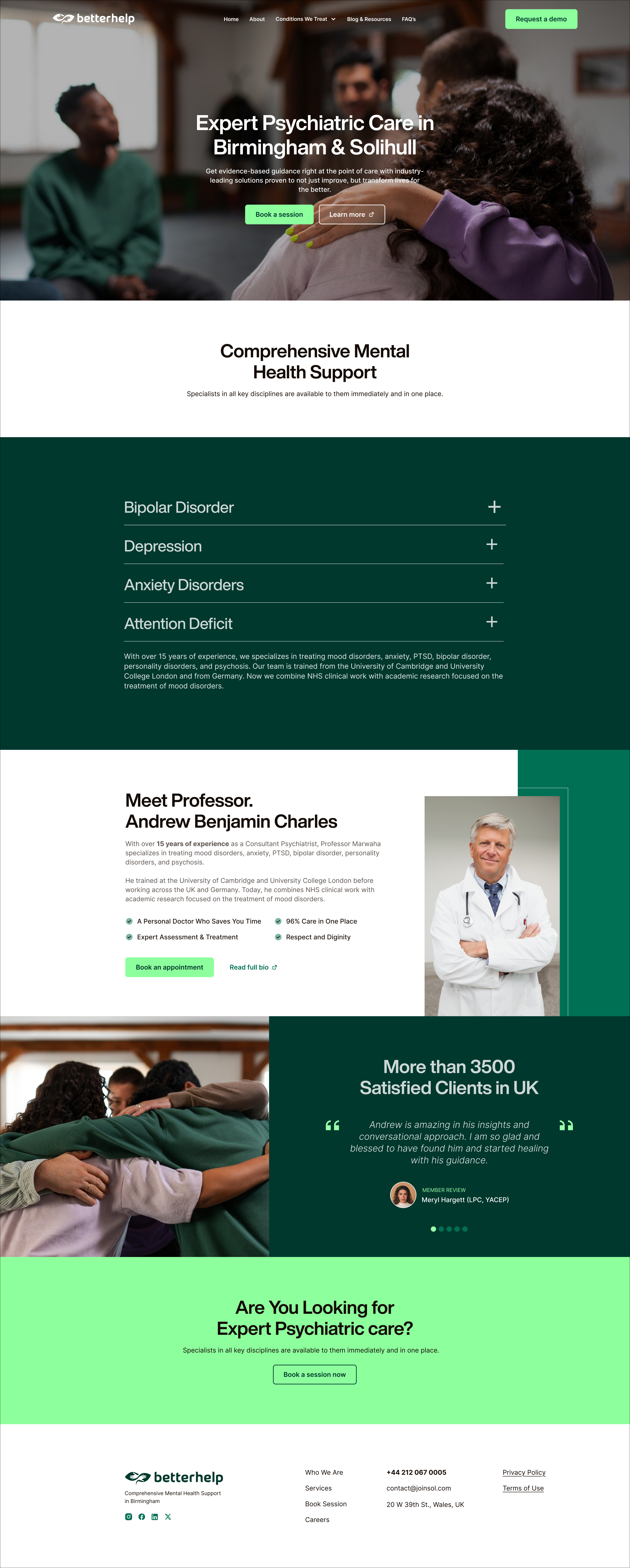 Psychiatrist Web Homepage UI/UX Design design health tech healthcare ui hero section homepage design mental health modern ui psychiatrist website psychiatry design responsive design ui ui design uidesign uiux ux ux design uxdesign uxui web design wellness website