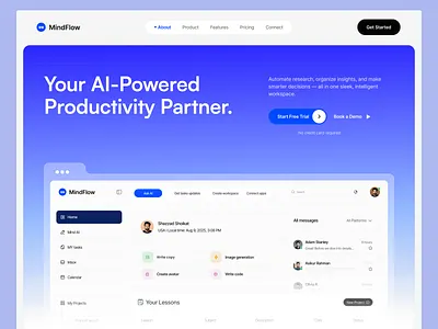 AI SaaS Hero + Dashboard UI ai dashboard ai design ai saas design blue ai dasboard framer framer dev ideapeel landing page landing page framer landing page webflow mindflow saas saasdesign startup design ui ui ux web app web ui webflow