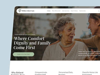 Willow Glen Care – Homepage Concept for Aged Care Facility agecare cenversionfocus cleardesign homepagedesign minimalui nursinghome seniorcare seofriendly webdesign websitedesign