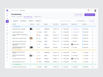 Hotel Management - Housekeeping Task Screen b2b crm dashboard hotel managment property property dashboard real estate tabel view uidesign uxdesign webdesign