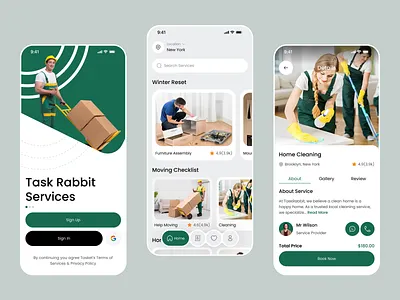 Home Services Mobile App booking cart cleaning services delivery ecommerce home service ios map view mobile ui on demand service order order traking repairing service app shipping ui design