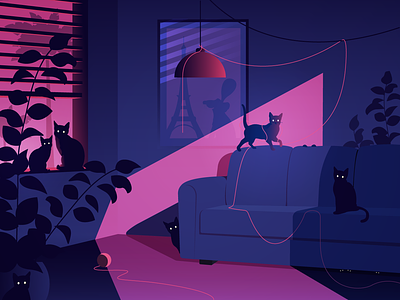 Crazy little demons art catlady cats crazy demon demons design icon a day illustration jungle life livingroom pets purple sunrise sunset ui vector