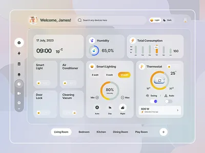 Smart Home Dashboard clean ui dashboard dashboard ui design ecommerce figma figma designer finance glass glass ui home illustration smart home smart home dashboard ui ui concept uiux uiux designer