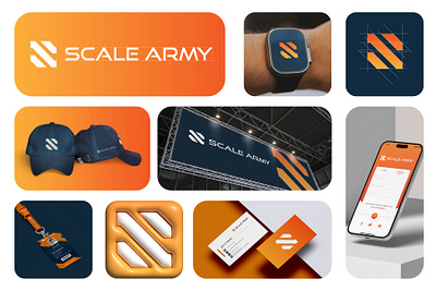 SCALE ARMY brand brand identity brand logo branding design eye catching geometric logo graphic design letter s logo logo minimalist logo modern orange gradient logo orange logo s tech logo square logo tech tech logo technology unique logo