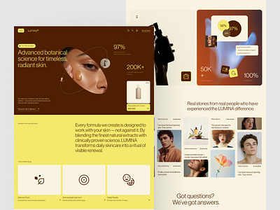 Lumina® Skincare website alif care design health hero home landing page landingpage modern page section site skin skincare ui ui ux design ux web web site website