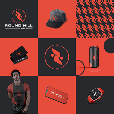 ROUND HILL ATHLETIC agility logo apparel logo athletic logo branding design graphic design letter r logo logo design minimalist logo modern modern logo person logo r logo red logo sports logo strength logo unique logo