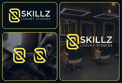 SKILLZ LUXURY STUDIOS - SALON brand identity brand logo branding business logo design eye catching logo graphic design logo luxury logo minimal logo minimalist minimalist logo modern modern logo professional logo s logo salon logo typography unique logo yellow logo