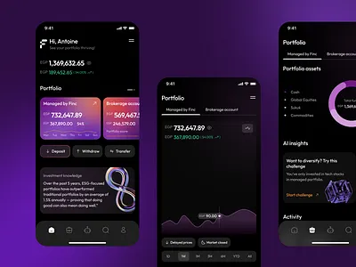 Fintech Mobile App app app design dark mode fintech interface design mobile mobile app neon purple ui ux