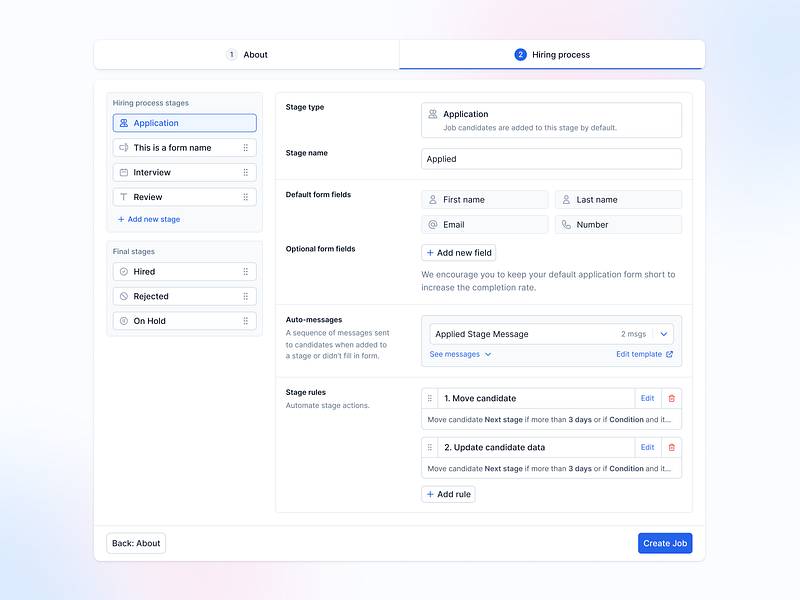 Stage editing add add field application automation creation flow crm form form creation form flow input field recruit recruiting reorder rule rule creation salesforce stage stage editing stage rule stages