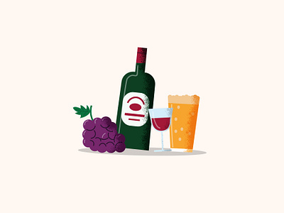 Wine and beer spot illustration beer bottle drink editorial food glass grapes illustration illustrations illustrator pint spot vector wine