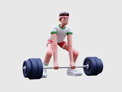 Weightlifting 3d cartoon character fitness graphic design illustration weightlifting workout