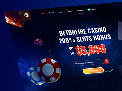 Casino Landing Page Design — BetOnline 200% Slots Bonus gambling promo banner.